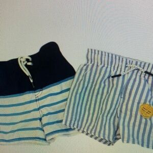 Kids Swim Trunks Set - Blue and White Stripes
